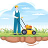 man with lawn mower illustration svg