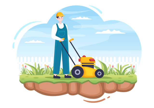 Lawn Mower Cutting Green Grass  Illustration