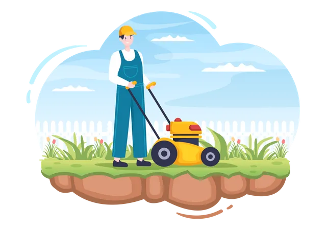 Lawn Mower Cutting Green Grass  Illustration