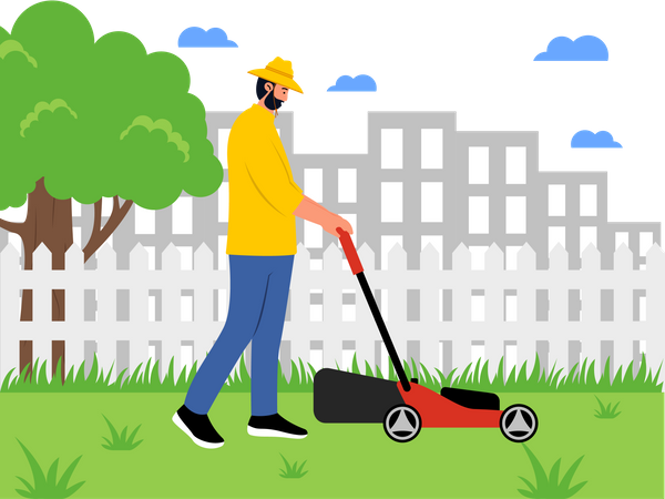Lawn Mower Cutting Green Grass in park  イラスト