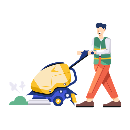 Lawn Mower cutting lawn  Illustration