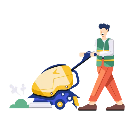 Lawn Mower cutting lawn  Illustration