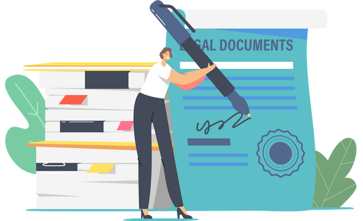 Lawyer Female Signing On Certificate  Illustration