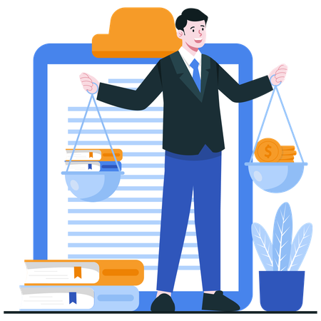 Lawyer showing Balancing Justice and Wealth  Illustration