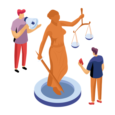 Lawyers standing near judiciary symbol  Illustration