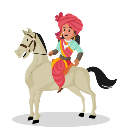 Laxmi Bai andando a cavalo  Ilustração