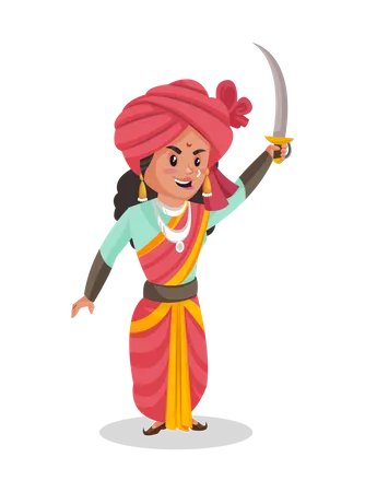 Laxmi Bai hebt ihr Schwert in die Luft  Illustration