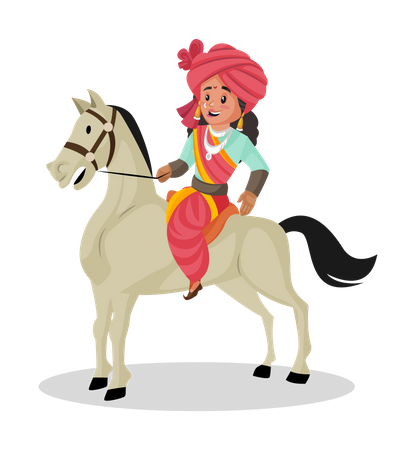 Laxmi Bai montando a caballo  Ilustración