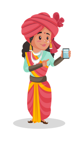 Laxmi Bai mostrando celular  Ilustração