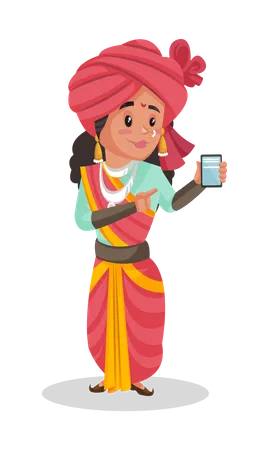 Laxmi Bai mostrando celular  Ilustração