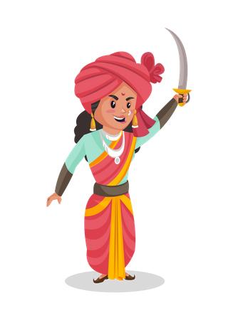 Laxmi Bai raising her sword in air Illustration