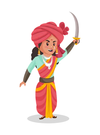 Laxmi Bai raising her sword in air Illustration