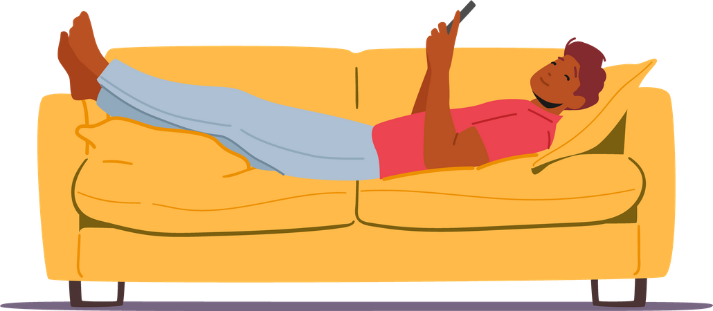 Lazy boy relaxing on couch and chatting on phone  Illustration