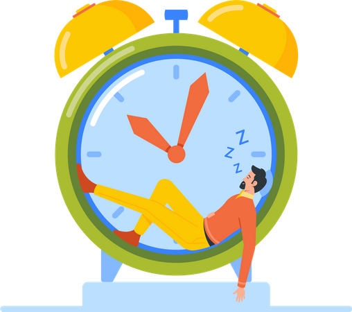 Lazy Businessman Sleeping on Clock  Illustration