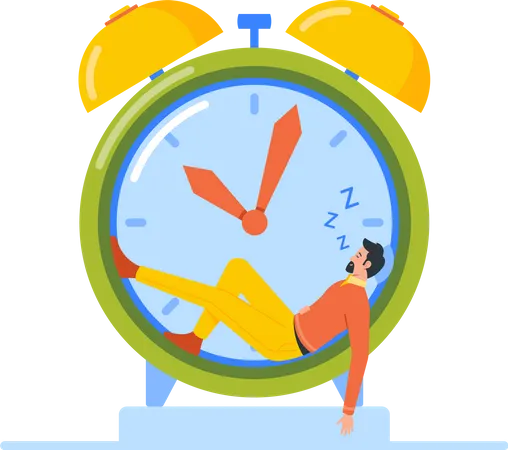 Lazy Businessman Sleeping on Clock  Illustration