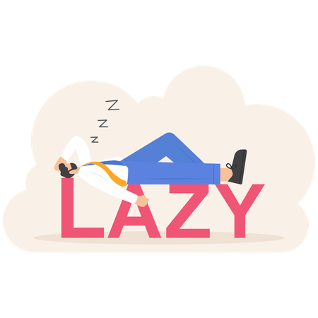 Lazy businessman sleeping on lazy word  Illustration