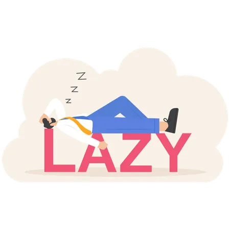 Lazy businessman sleeping on lazy word  Illustration