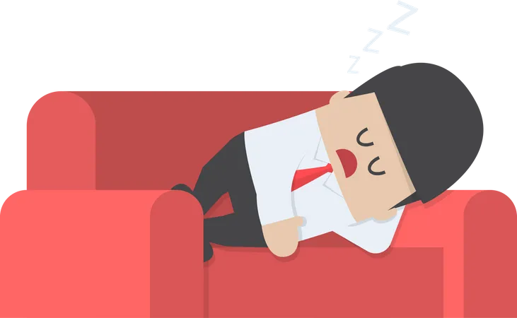 Lazy Businessman Sleeping On The Couch Relaxing And Overworked Concept Illustration