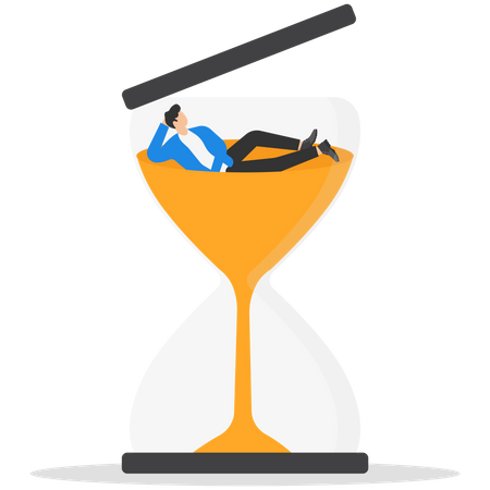 Lazy businessman sleeping on the time running clock  イラスト