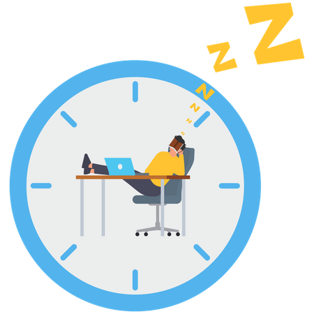 Lazy businessman sleeping on the time running clock  Illustration