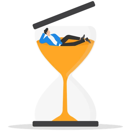 Lazy businessman sleeping on the time running clock  Illustration