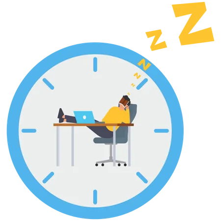 Lazy businessman sleeping on the time running clock  Illustration