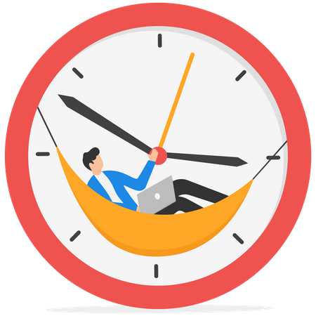Lazy businessman sleeping on the time running clock  Illustration