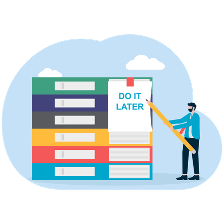 Lazy businessman to postpone all work.  Illustration