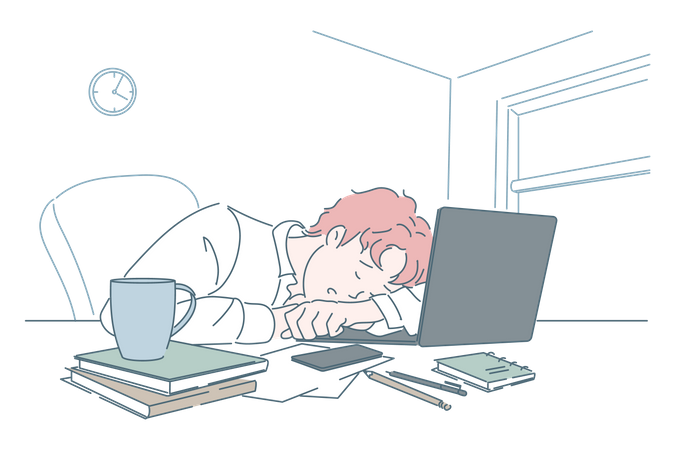 Lazy employee sleeping on desk  Illustration