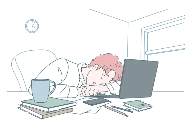 Lazy employee sleeping on desk  Illustration