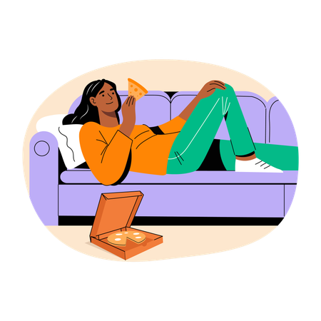 Lazy girl eating pizza  Illustration