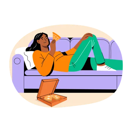 Lazy girl eating pizza  Illustration