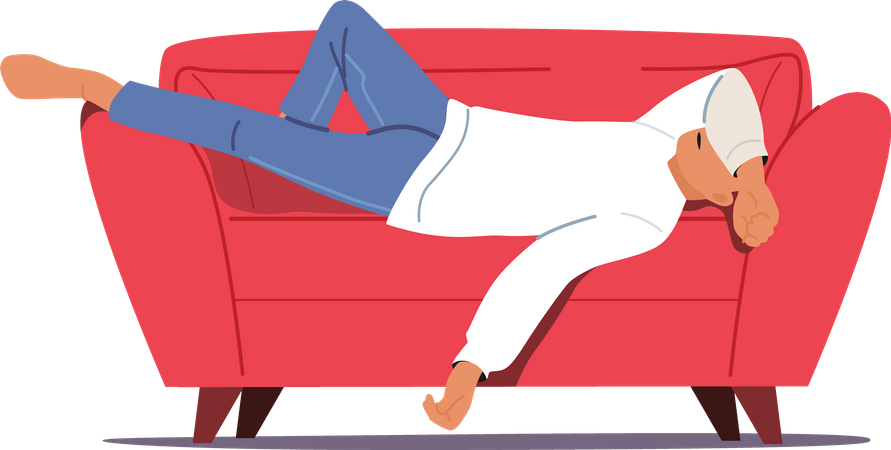 Lazy man sleeping on couch Illustration