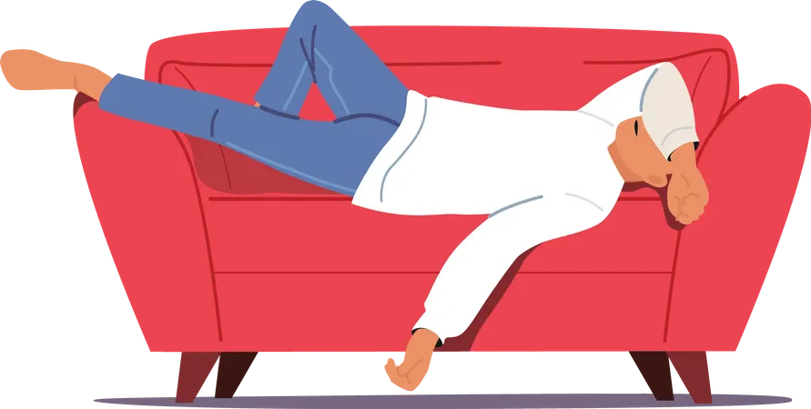 Lazy man sleeping on couch Illustration