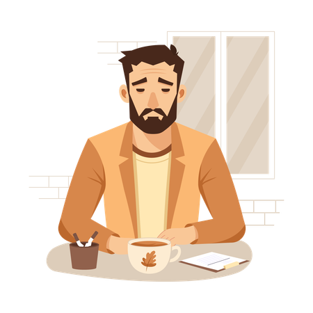Lazy man with coffee cup and paper  Illustration