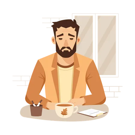 Lazy man with coffee cup and paper  Illustration
