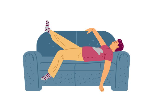 Lazy or tie man sleeping on couch  Illustration