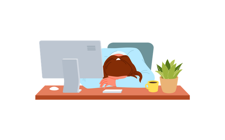 Lazy woman sleeping on desk  Illustration