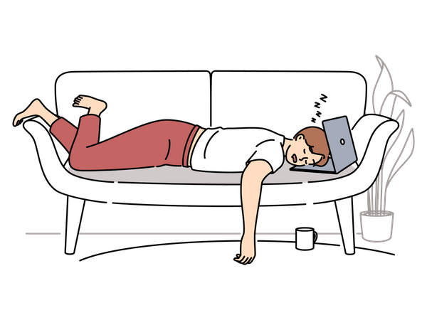 Lazy worker sleep on laptop  Illustration