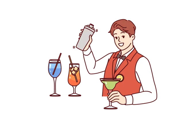 Le barman prépare un cocktail sans alcool  Illustration