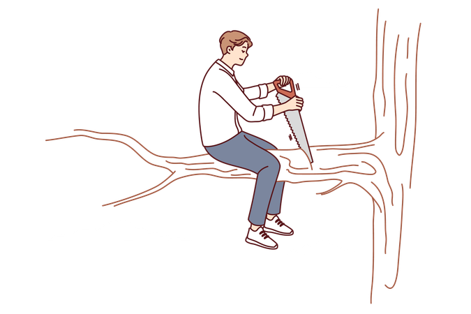 Le coupeur de bois coupe des branches d'arbre  Illustration