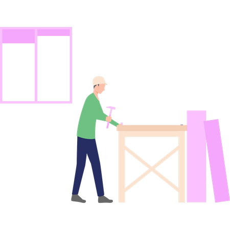 Le charpentier construit une table  Illustration