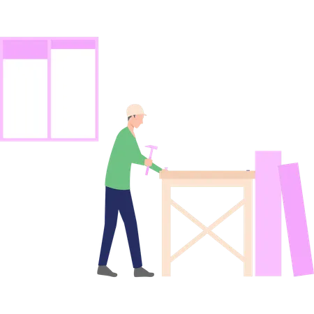 Le charpentier construit une table  Illustration