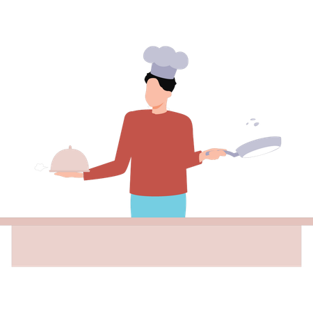 Le chef cuisine dans la cuisine  Illustration
