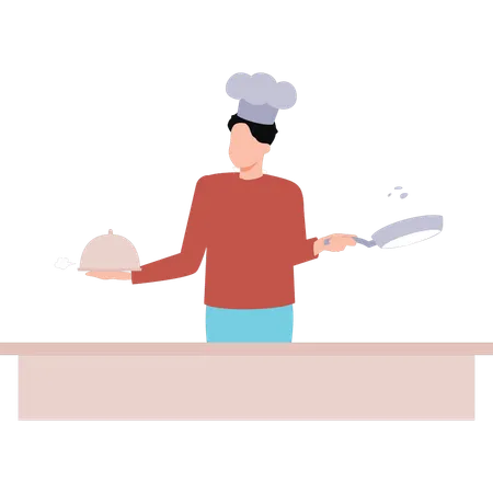 Le chef cuisine dans la cuisine  Illustration