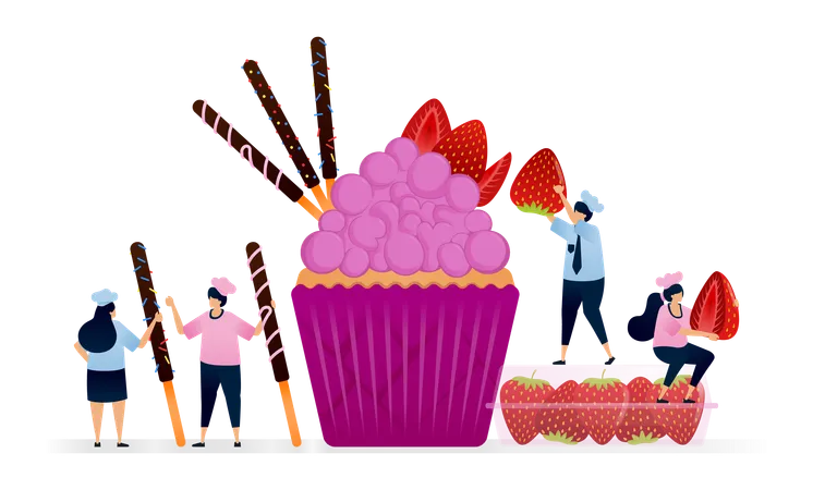 Des chefs préparent des cupcakes  Illustration