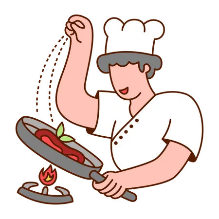 Le chef saupoudre du sel sur les aliments  Illustration
