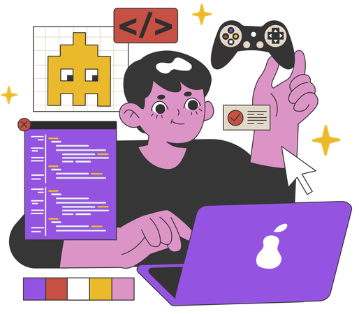 Le codeur écrit le code du jeu  Illustration