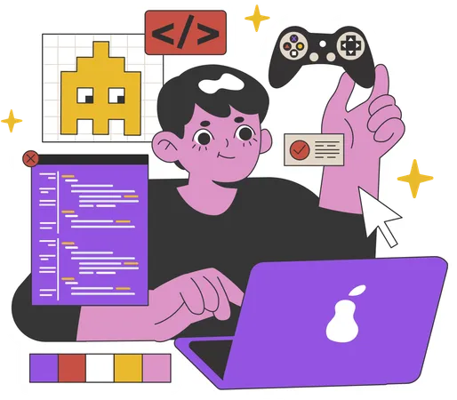 Le codeur écrit le code du jeu  Illustration