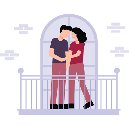 Le couple est debout sur le balcon  Illustration